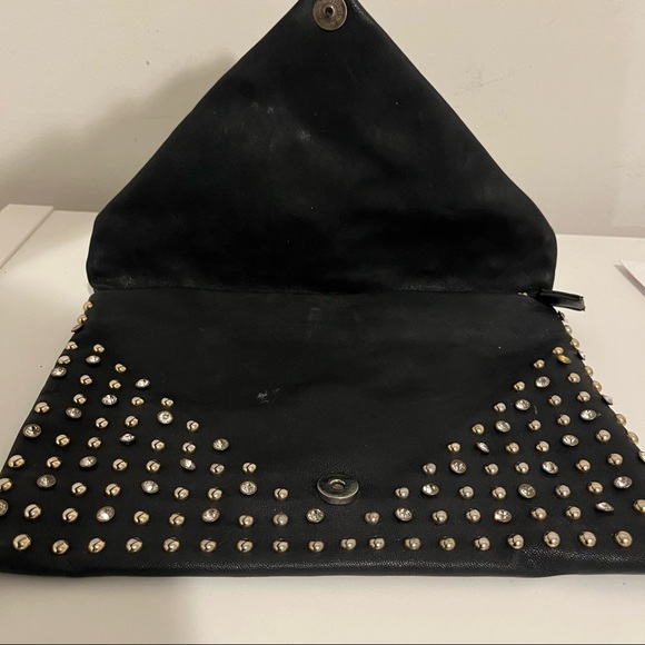 RHINESTONE + STUD BLACK LEATHER OVERSIZE CLUTCH - Picture 6 of 8